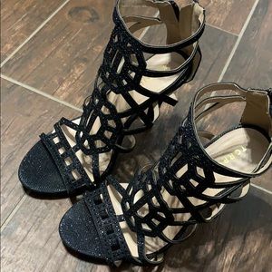 Black rhinestone caged heel